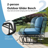 Patio 2-Person Glider Bench Rocking Loveseat with Cushioned Armrest-Blue