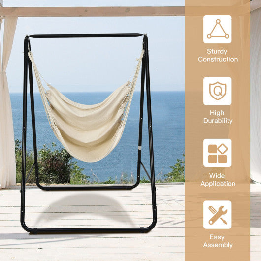 Hanging Padded Hammock Chair with Stand and Heavy Duty Steel-Beige