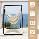 Hanging Padded Hammock Chair with Stand and Heavy Duty Steel-Beige