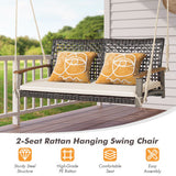 2-Person Rattan Hanging Porch Swing Chair-Off White