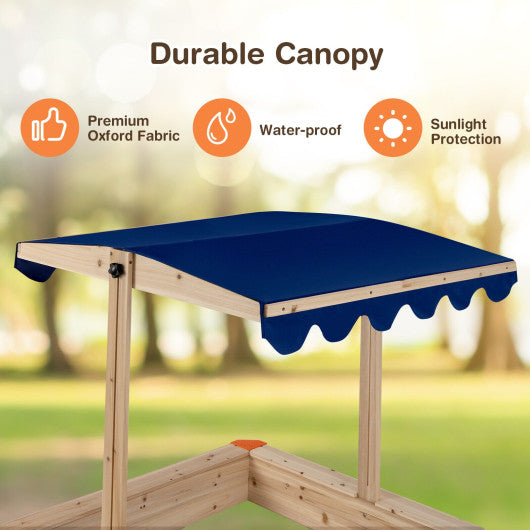 Kids Wooden Sandbox with Height Adjustable and Rotatable Canopy Outdoor Playset