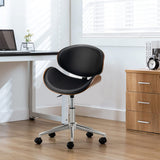 Adjustable Leather Office Chair Swivel Bentwood Desk Chair with Curved Seat-Black