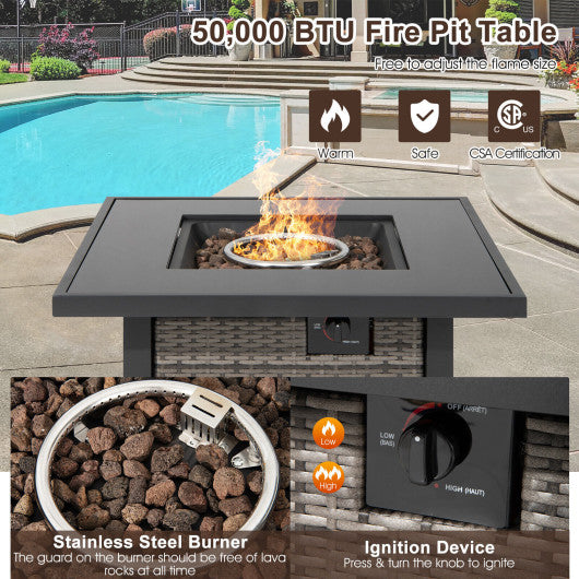 32 Inch Square Propane Fire Pit Table with Lava Rocks Cover-Gray