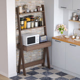 Ladder Shelf Desk Bookcase with Countertop  Drawer and 2 Shelves-Walnut