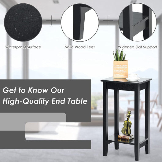 Set of 2 Versatile 2-Tier End Table with Storage Shelf-Black