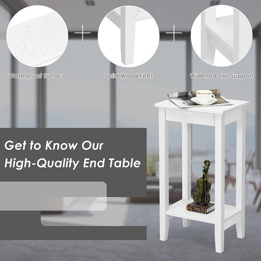 Set of 2 Versatile 2-Tier End Table with Storage Shelf-White