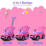 Honey Joy 3 in 1 Ride on Push Car Toddler Stroller Sliding Car with Music-Pink