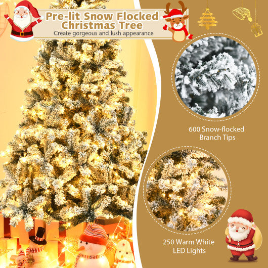 Pre-Lit Premium Snow Flocked Hinged Artificial Christmas Tree-6 ft