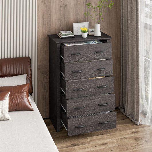 Tall Storage Dresser with 5 Pull-out Drawers for Bedroom Living Room-Gray