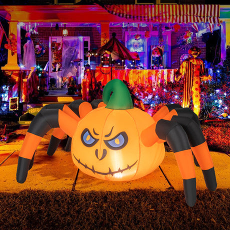 5 Feet Halloween Inflatable Pumpkin Spider with Built-in LED Light