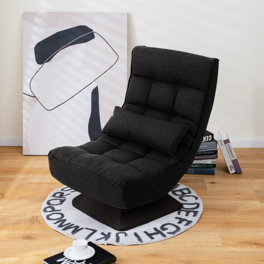 5-Level Adjustable 360° Swivel Floor Chair with Massage Pillow-Black