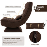5-Level Adjustable 360° Swivel Floor Chair with Massage Pillow-Brown