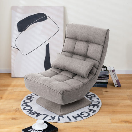 5-Level Adjustable 360° Swivel Floor Chair with Massage Pillow-Gray