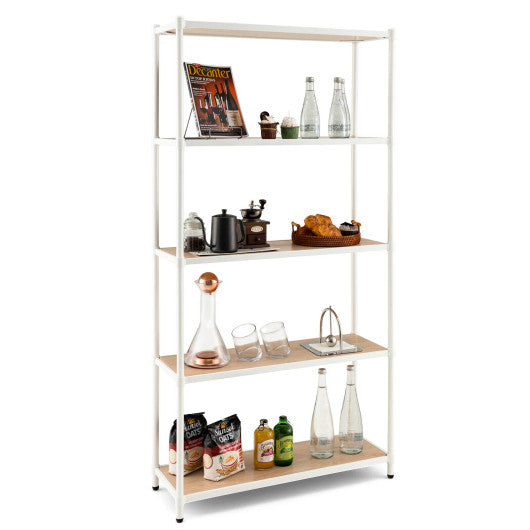 5 Tiers 61 Inch Multi-use Bookshelf with Metal Frame-White