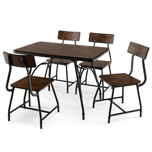 5 Piece Rectangular Dining Table Set with Metal Frame