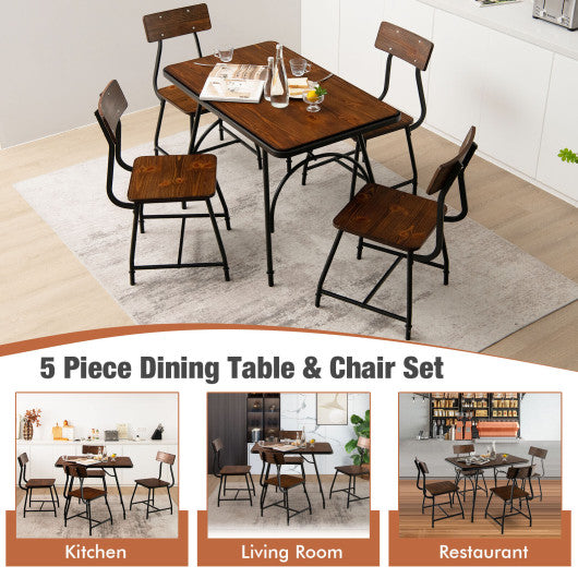 5 Piece Rectangular Dining Table Set with Metal Frame