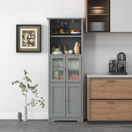 6-Tier Freestanding Bathroom Cabinet with 2 Open Compartments and Adjustable Shelves-Gray