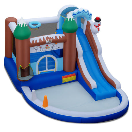 6-in-1 Winter Theme Snowman Inflatable Castle with Slide and Trampoline without Blower