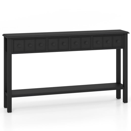 60 Inch Long Sofa Table with 4 Drawers and Open Shelf for Living Room-Espresso