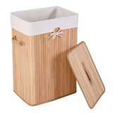 Rectangle Bamboo Hamper Laundry Basket Washing Cloth Bin Storage Bag Lid 3 color-Natural