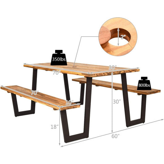 Patented 70 Inch Dining Table Set with Seats and Umbrella Hole