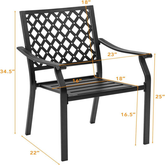 Set of 2 Patio Dining Chairs with Curved Armrests and Reinforced Steel Frame