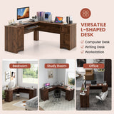 L-Shaped Office Desk with Storage Drawers and Keyboard Tray-Walnut