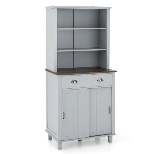 67 inches Freestanding Kitchen Pantry Cabinet with Sliding Doors-Gray