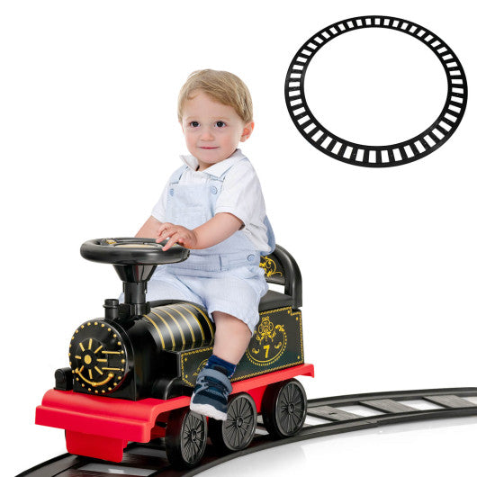 6V Electric Kids Ride On Train with 16 Pieces Tracks-Black