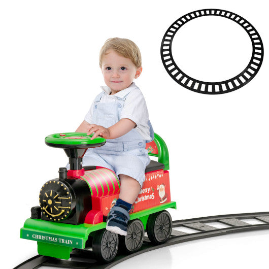 6V Electric Kids Ride On Train with 16 Pieces Tracks-Green
