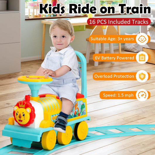 6V Electric Kids Ride On Train with 16 Pieces Tracks-Blue