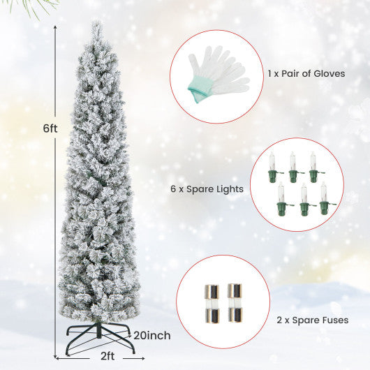 4.5/6/7 Feet Christmas Tree with 258 Branch Tips and 100 Incandescent Lights-Flocked and Slim-6 Feet