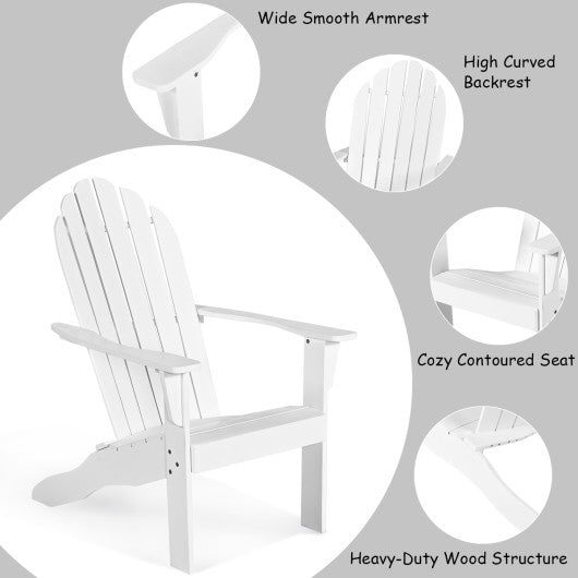 Acacia Wood Outdoor Adirondack Chair with Ergonomic Design-White