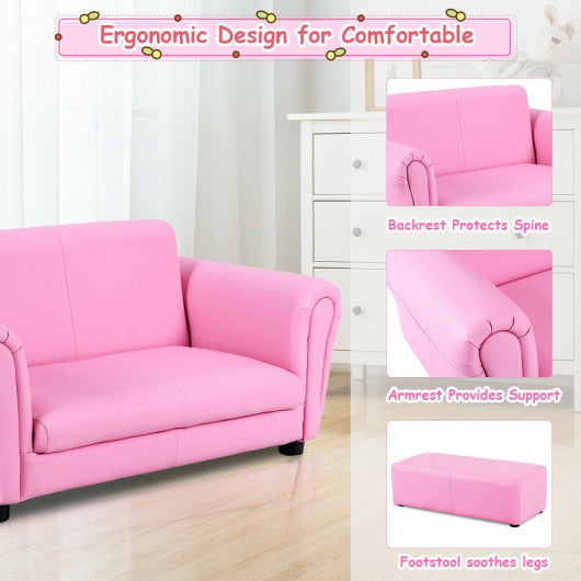 Soft Kids Double Sofa with Ottoman-Pink