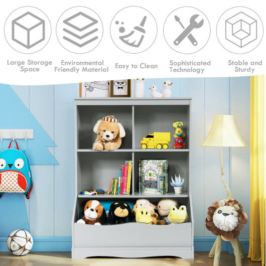 3-Tier Children's Multi-Functional Bookcase Toy Storage Bin Floor Cabinet-Gray