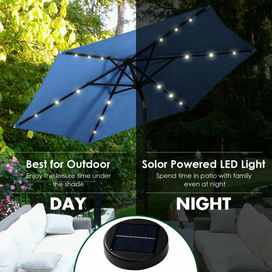 9' Patio LED Solar Umbrella with Crank-Blue