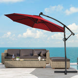 10 ft 360° Rotation Solar Powered LED Patio Offset Umbrella without Weight Base-Dark Red