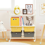 4 Drawers Shelves Rolling Storage Cart Rack-Yellow