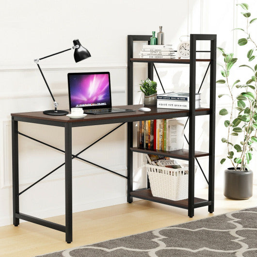 47.5 Inch Writing Study Computer Desk with 4-Tier Shelves-Tan
