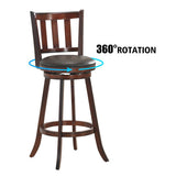 2 Pieces 360 Degree Swivel Wooden Counter Height Bar Stool Set with Cushioned Seat-31 inches