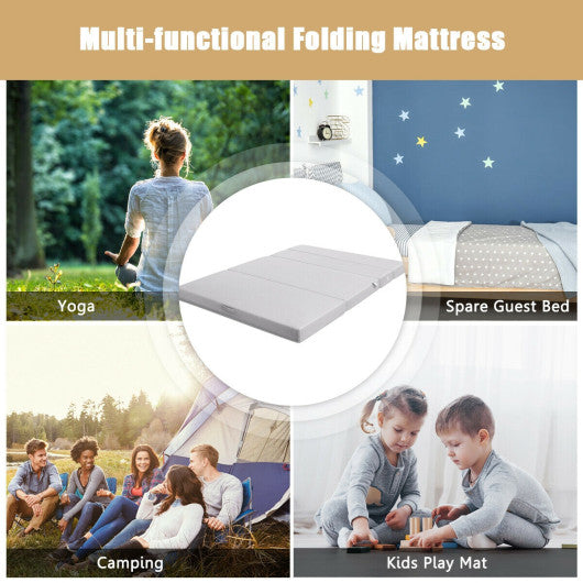 76 x 31 x 4 inch Tri Folding Foam Mattress with Bamboo Fiber Cover and Handle-Gray | Costway