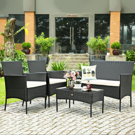 4 Pcs Patio Rattan Cushioned Sofa Furniture Set