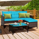 3 Pieces Patio Wicker Rattan Sofa Set-Turquoise