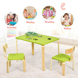 3 Piece Kids Wooden Activity Table and 2 Chairs Set-Green