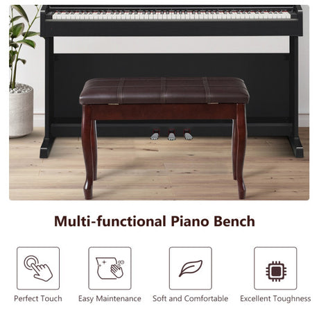 Solid Wood PU Leather Piano Bench with Storage-Brown