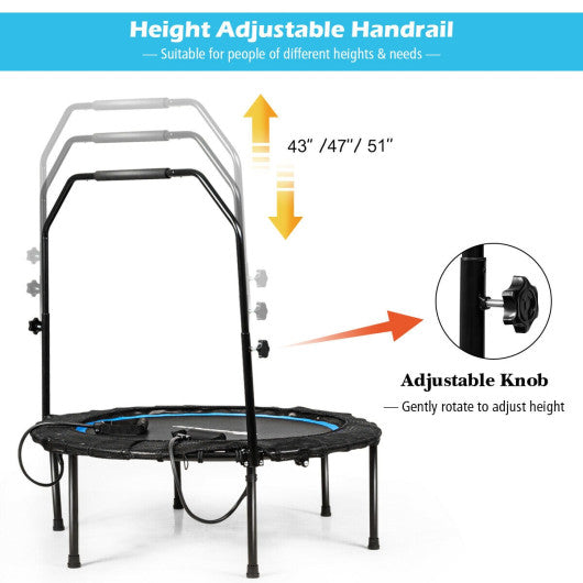 40 Inch Foldable Fitness Rebounder with Resistance Bands Adjustable Home-Blue