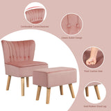 Modern Accent Chair Ottoman Set with Footstool-Pink