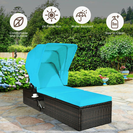 Outdoor Chaise Lounge Chair with Folding Canopy-Turquoise