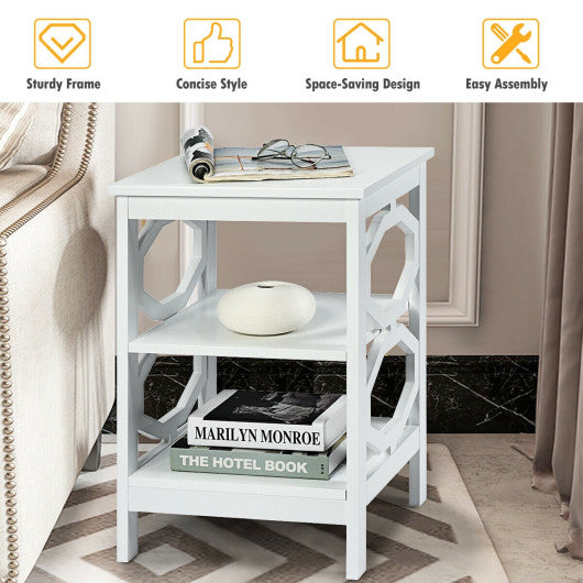 3-tier Nightstand Sofa Side End Accent Table-White