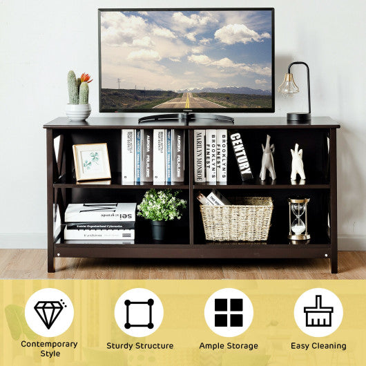 Wooden TV Stand Entertainment for TVs up to 55 Inch with X-Shaped Frame-Brown